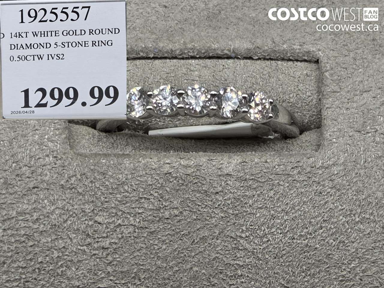 1925557 14KT WHITE GOLD ROUND DIAMOND 5-STONE RING 0.50CTW IVS2 $1299.99