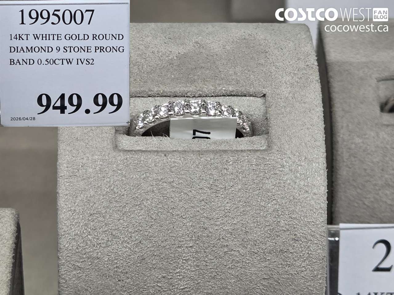 1995007 14KT WHITE GOLD ROUND DIAMOND 9 STONE PRONG BAND 0.50CTW IVS2 $949.99