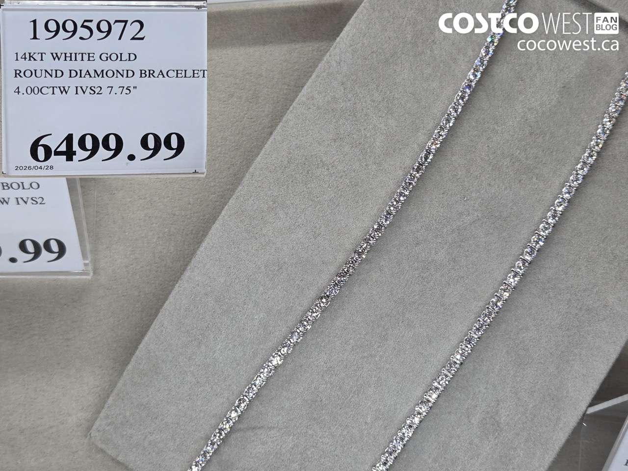 1995972 14KT WHITE GOLD ROUND DIAMOND BRACELET 4.00CTW IVS2 7.75