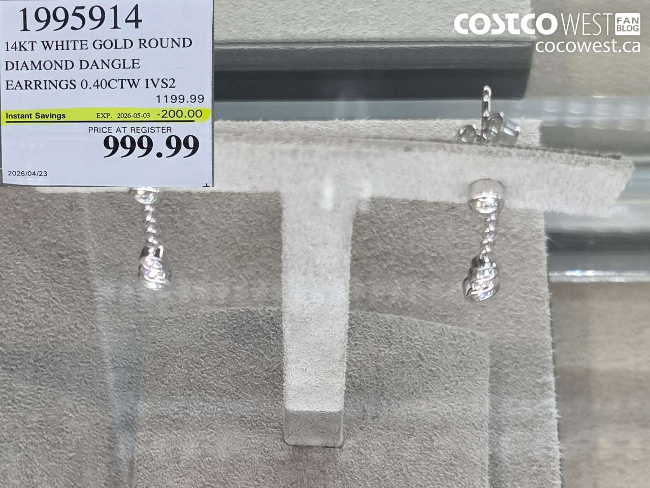 19959114 14KT WHITE GOLD ROUND DIAMOND DANGLE EARRINGS 0.40CTW IVS2 ($200.00 INSTANT SAVINGS EXPIRES ON 2026-05-03) $999.99