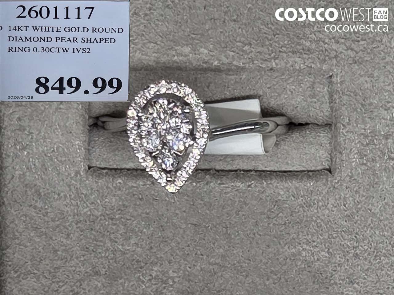 26011117 14KT WHITE GOLD ROUND DIAMOND PEAR SHAPED RING 0.30CTW IVS2 $849.99