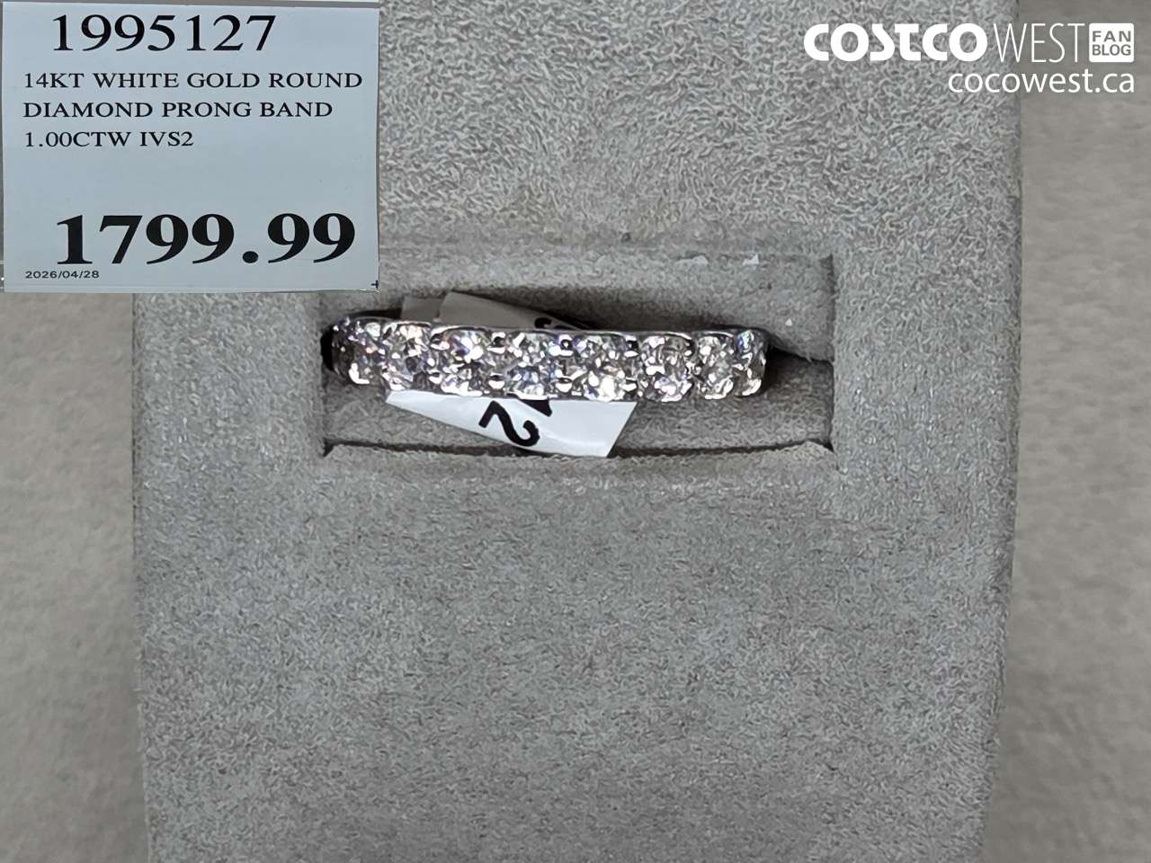 1995127 14KT WHITE GOLD ROUND DIAMOND PRONG BAND 1.00CTW IVS2 $1799.99
