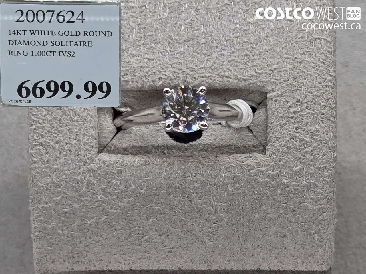 2007624 14KT WHITE GOLD ROUND DIAMOND SOLITAIRE RING 1.00CT IVS2 $6699.99