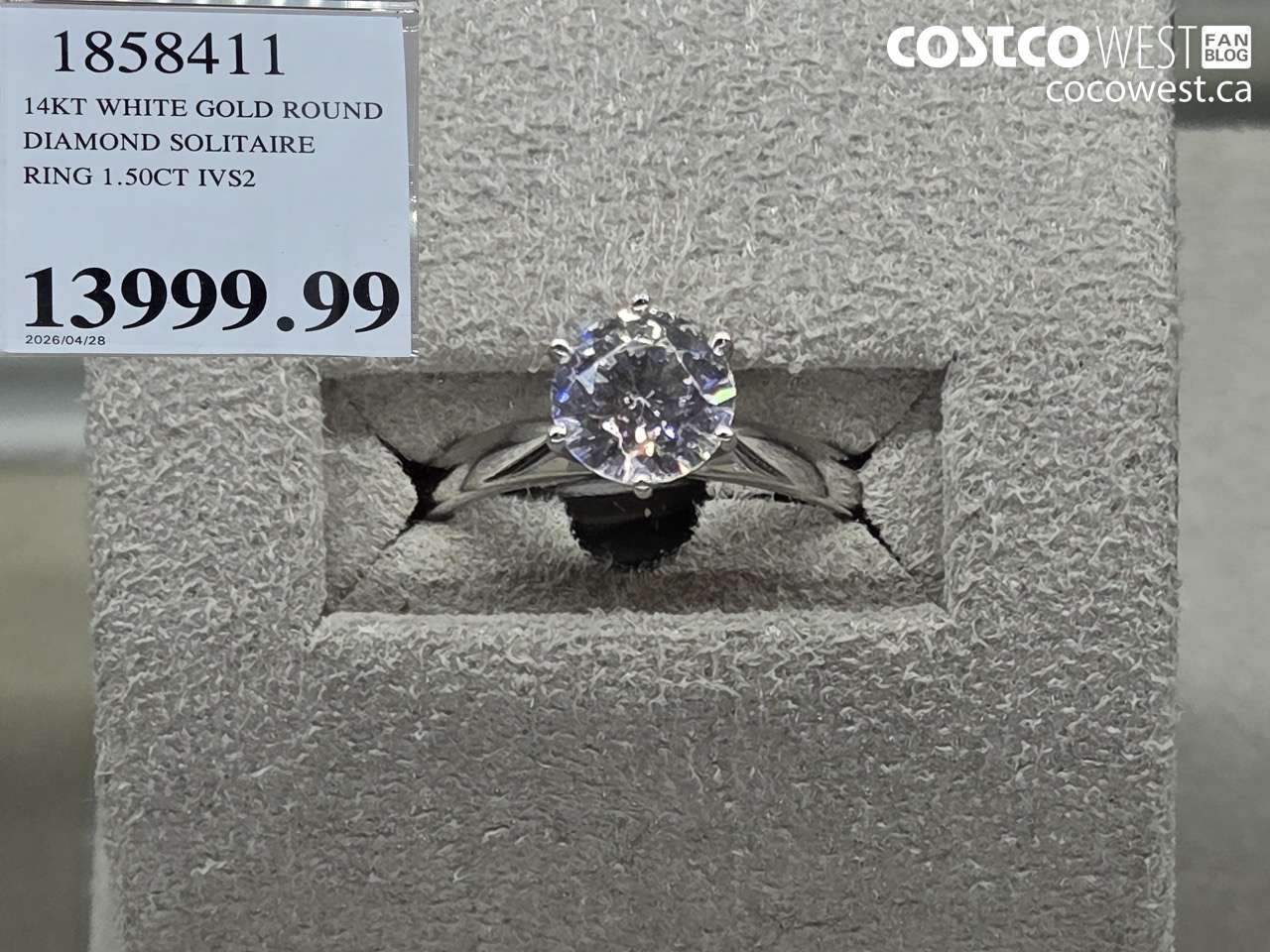 1898411 14KT WHITE GOLD ROUND DIAMOND SOLITAIRE RING 1.50CT IVS2 $13999.99