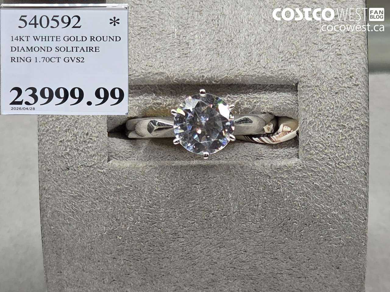 540592 14KT WHITE GOLD ROUND DIAMOND SOLITAIRE RING 1.70CT GVS2 $23999.99