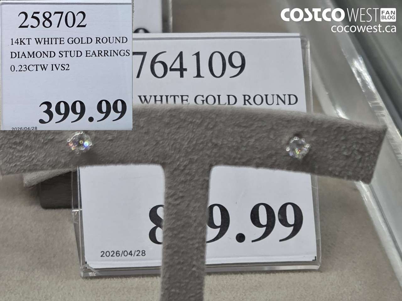 258702 14KT WHITE GOLD ROUND DIAMOND STUD EARRINGS 0.23CTW IVS2 $399.99