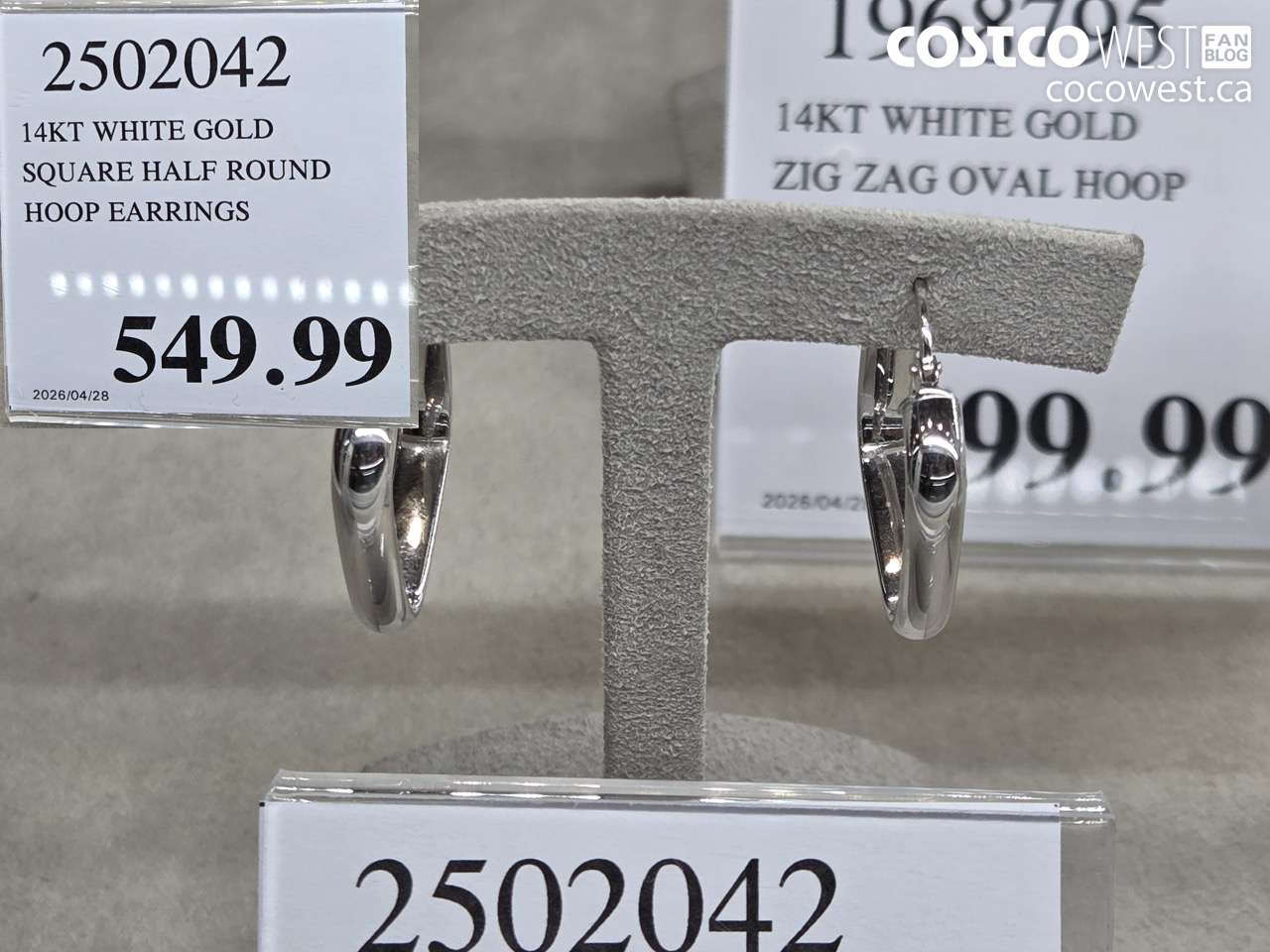2502042 14KT WHITE GOLD SQUARE HALF ROUND HOOP EARRINGS $549.99