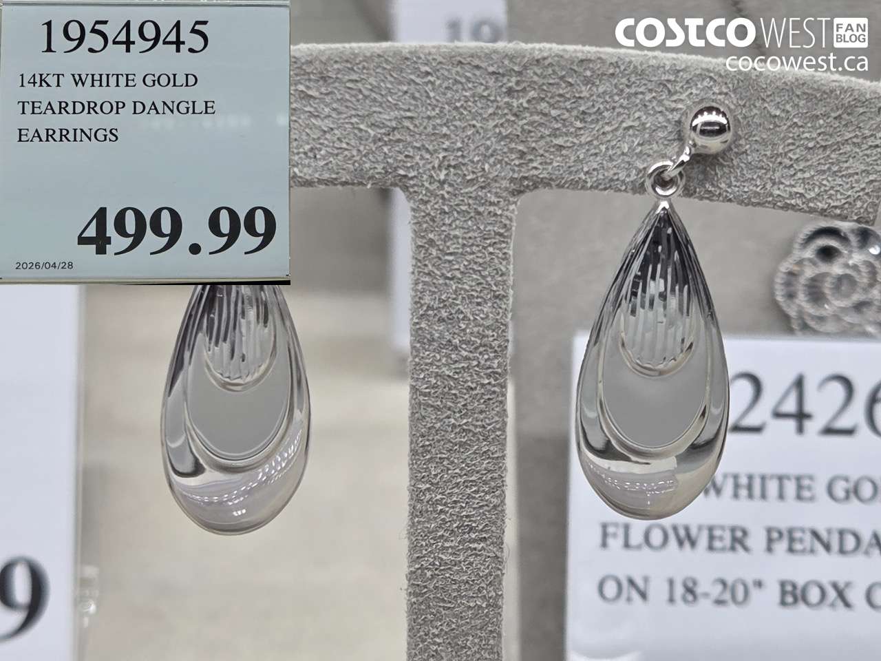 1954945 14KT WHITE GOLD TEARDROP DANGLE EARRINGS $499.99