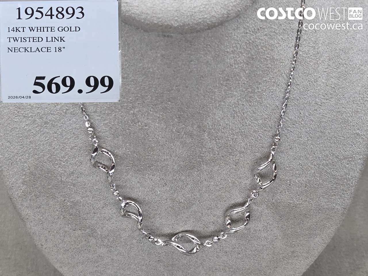 1954893 14KT WHITE GOLD TWISTED LINK NECKLACE 18
