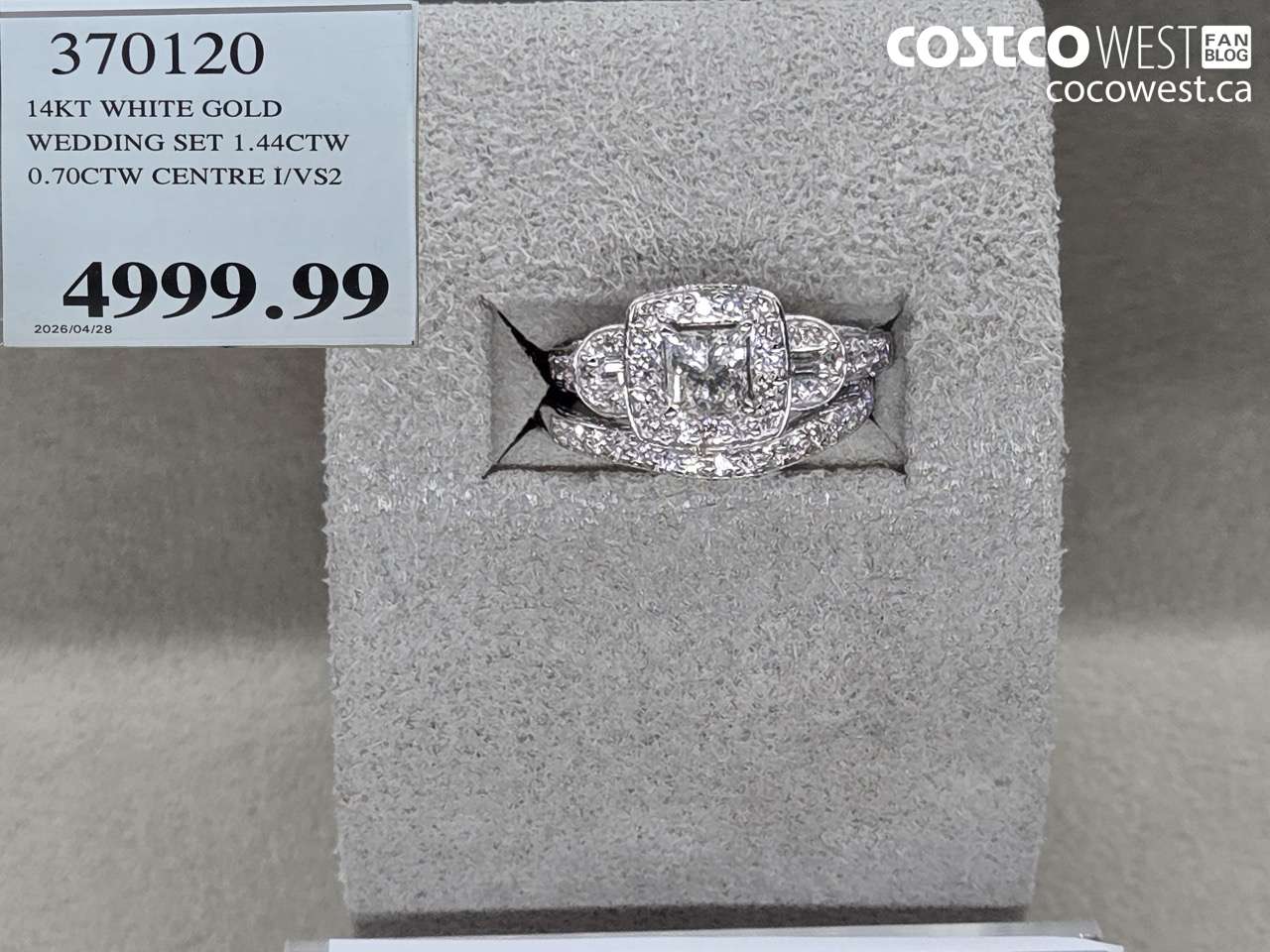 370120 14KT WHITE GOLD WEDDING SET 1.44CTW 0.70CTW CENTRE I/VS2 $4999.99