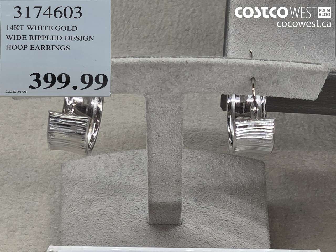 3174603 14KT WHITE GOLD WIDE RIPPLED DESIGN HOOP EARRINGS $399.99