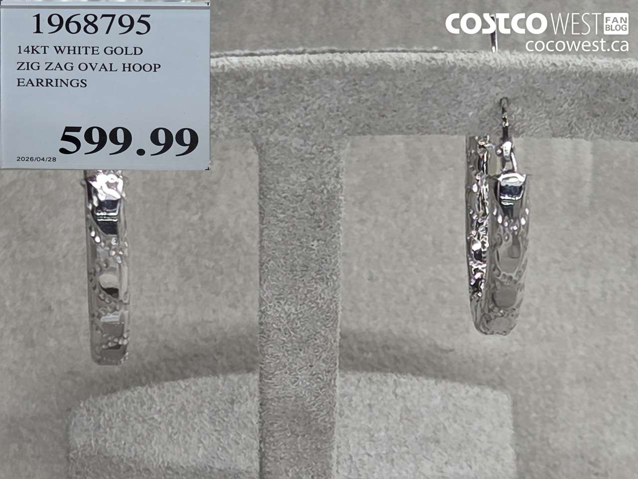 1968795 14KT WHITE GOLD ZIG ZAG OVAL HOOP EARRINGS $599.99