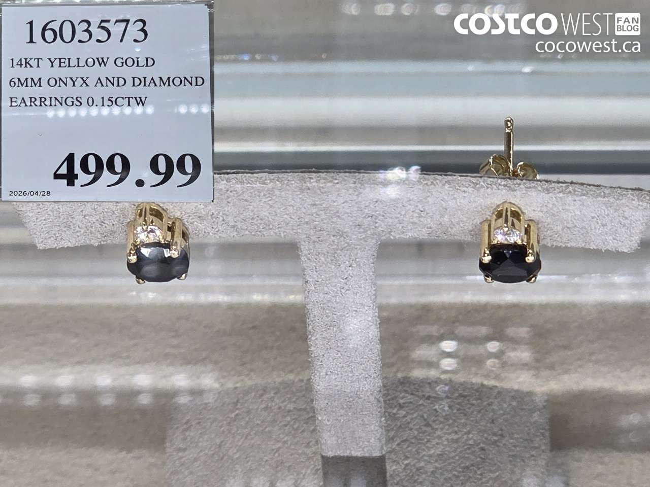 16035373 14KT YELLOW GOLD 6MM ONYX AND DIAMOND EARRINGS 0.15CTW $499.99