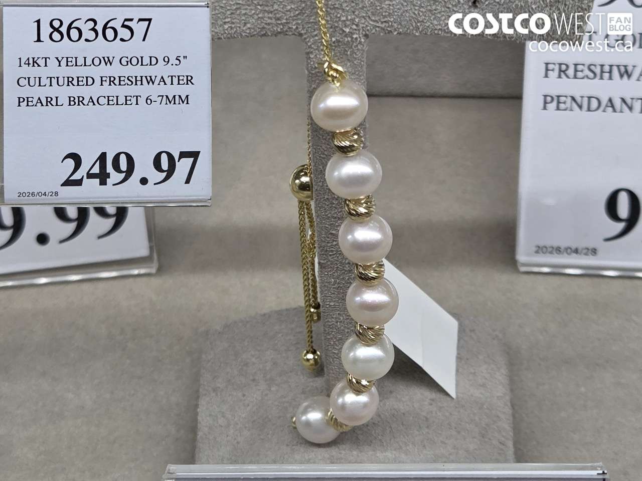 1865657 14KT YELLOW GOLD 9.5 INCH CULTURED FRESHWATER PEARL BRACELET 6-7MM $249.97