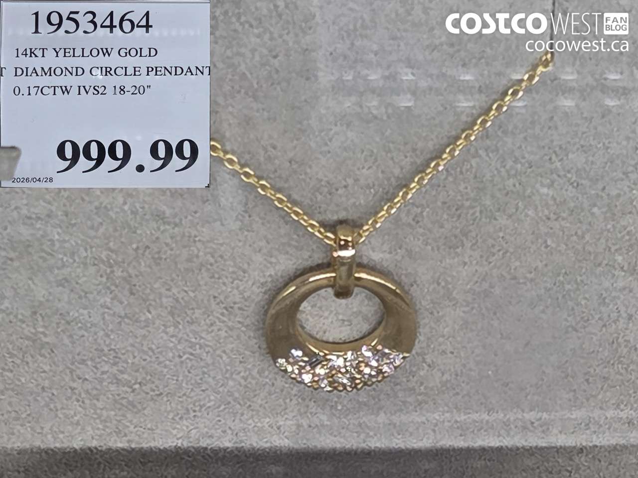 1953464 14KT YELLOW GOLD DIAMOND CIRCLE PENDANT 0.17CTW IVS2 18-20