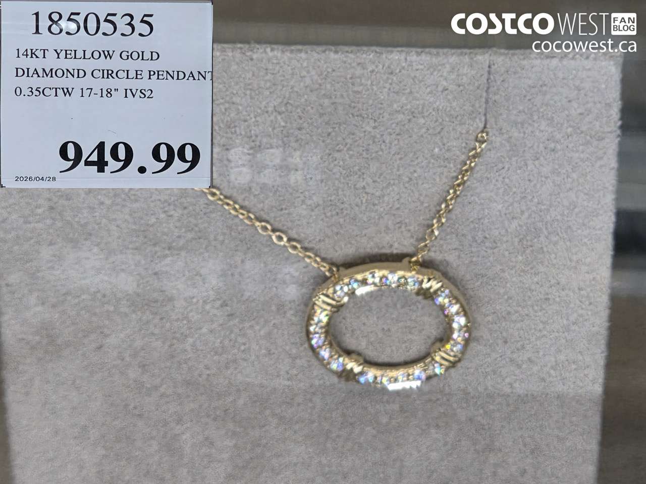 1850535 14KT YELLOW GOLD DIAMOND CIRCLE PENDANT 0.35CTW 17-18