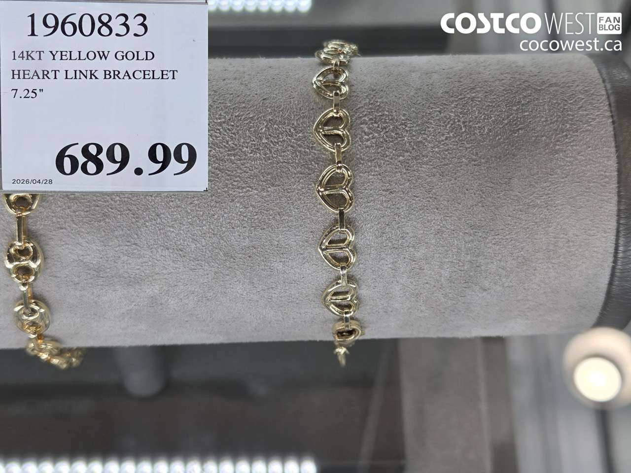 1900833 14KT YELLOW GOLD HEART LINK BRACELET 7.25