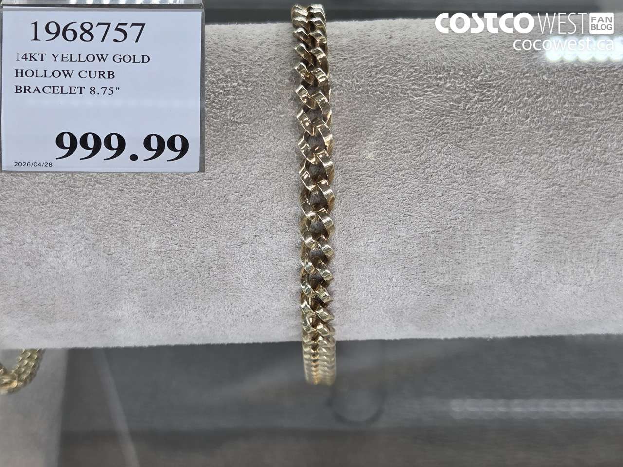 1968757 14KT YELLOW GOLD HOLLOW CURB BRACELET 8.75