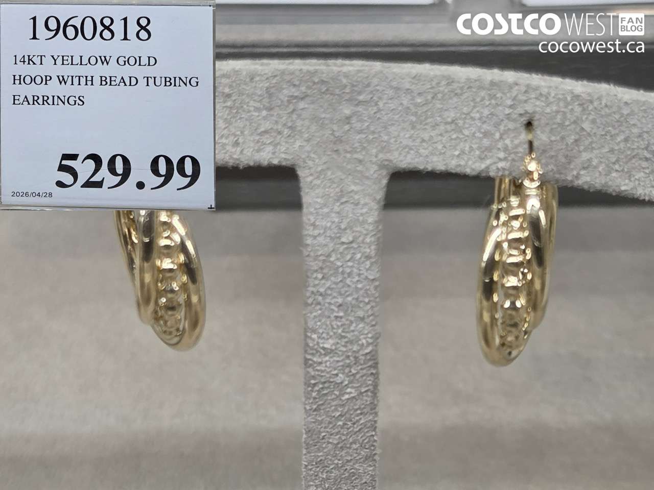 1960818 14KT YELLOW GOLD HOOP WITH BEAD TUBING EARRINGS $529.99