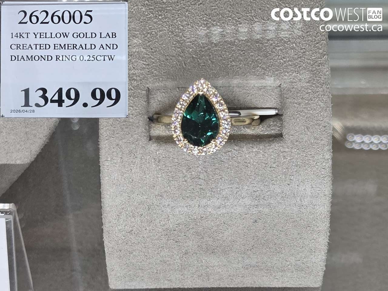 2602005 14KT YELLOW GOLD LAB CREATED EMERALD AND DIAMOND RING 0.25CTW $1349.99