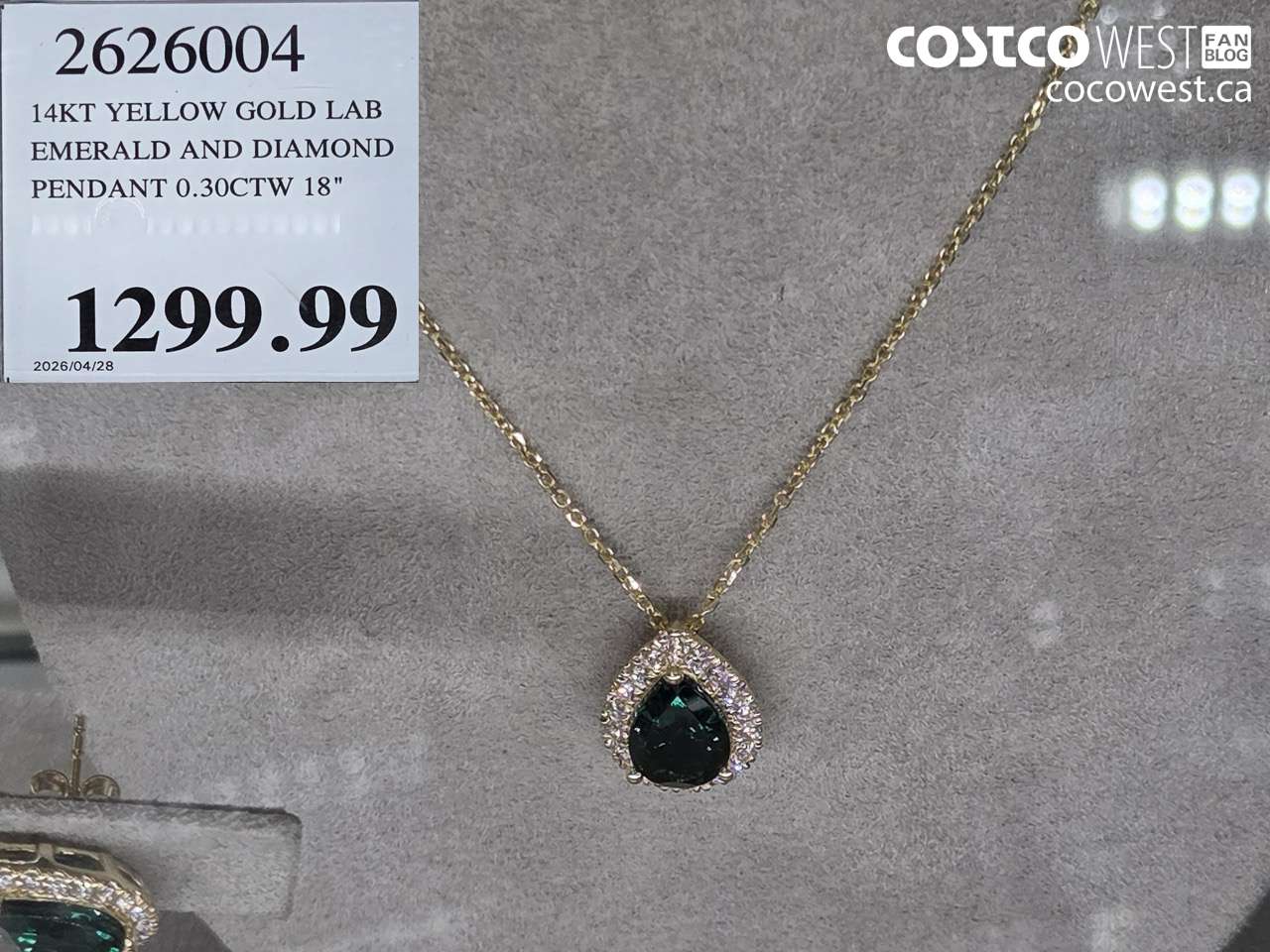 26004 14KT YELLOW GOLD LAB EMERALD AND DIAMOND PENDANT 0.30CTW 18