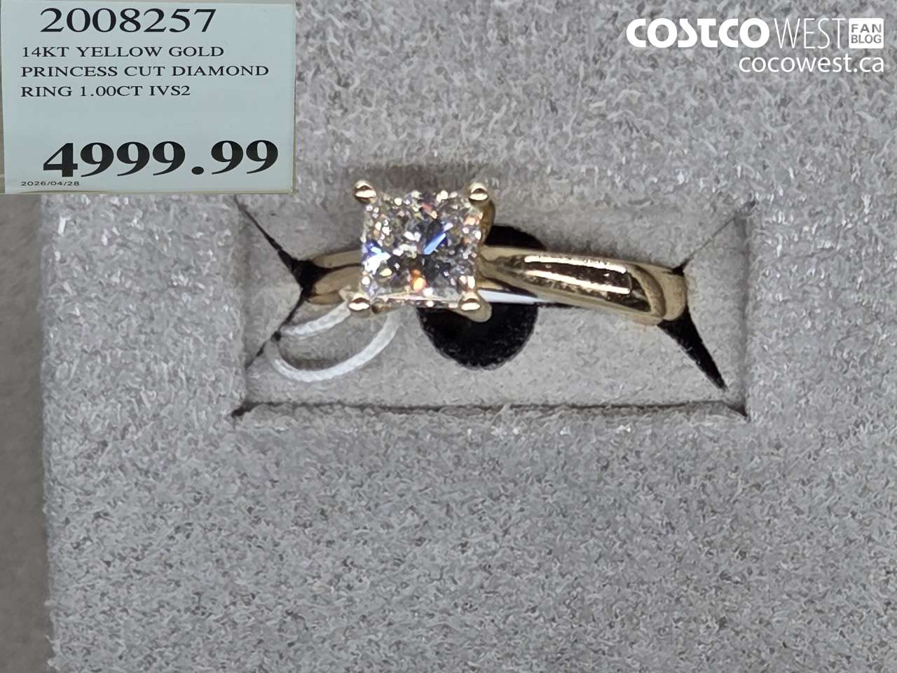 2008237 14KT YELLOW GOLD PRINCESS CUT DIAMOND RING 1.00CT IVS2 $4999.99
