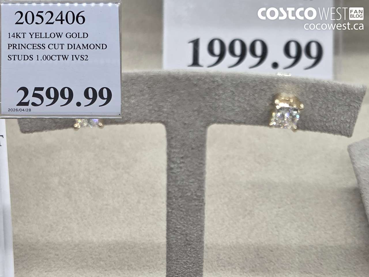 2052406 14KT YELLOW GOLD PRINCESS CUT DIAMOND STUDS 1.00CTW IVS2 $2599.99