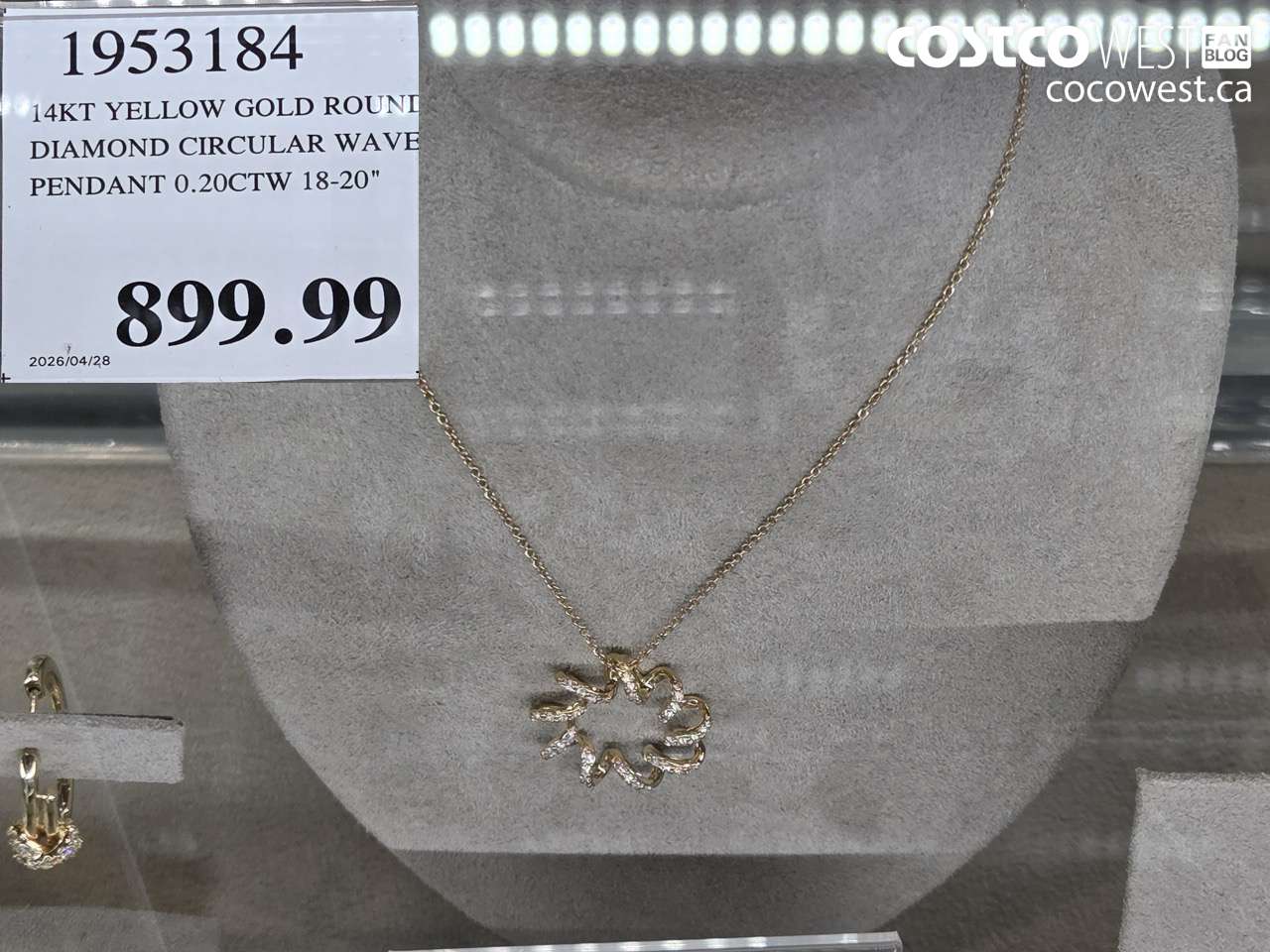 1953184 14KT YELLOW GOLD ROUND DIAMOND CIRCULAR WAVE PENDANT 0.20CTW 18-20