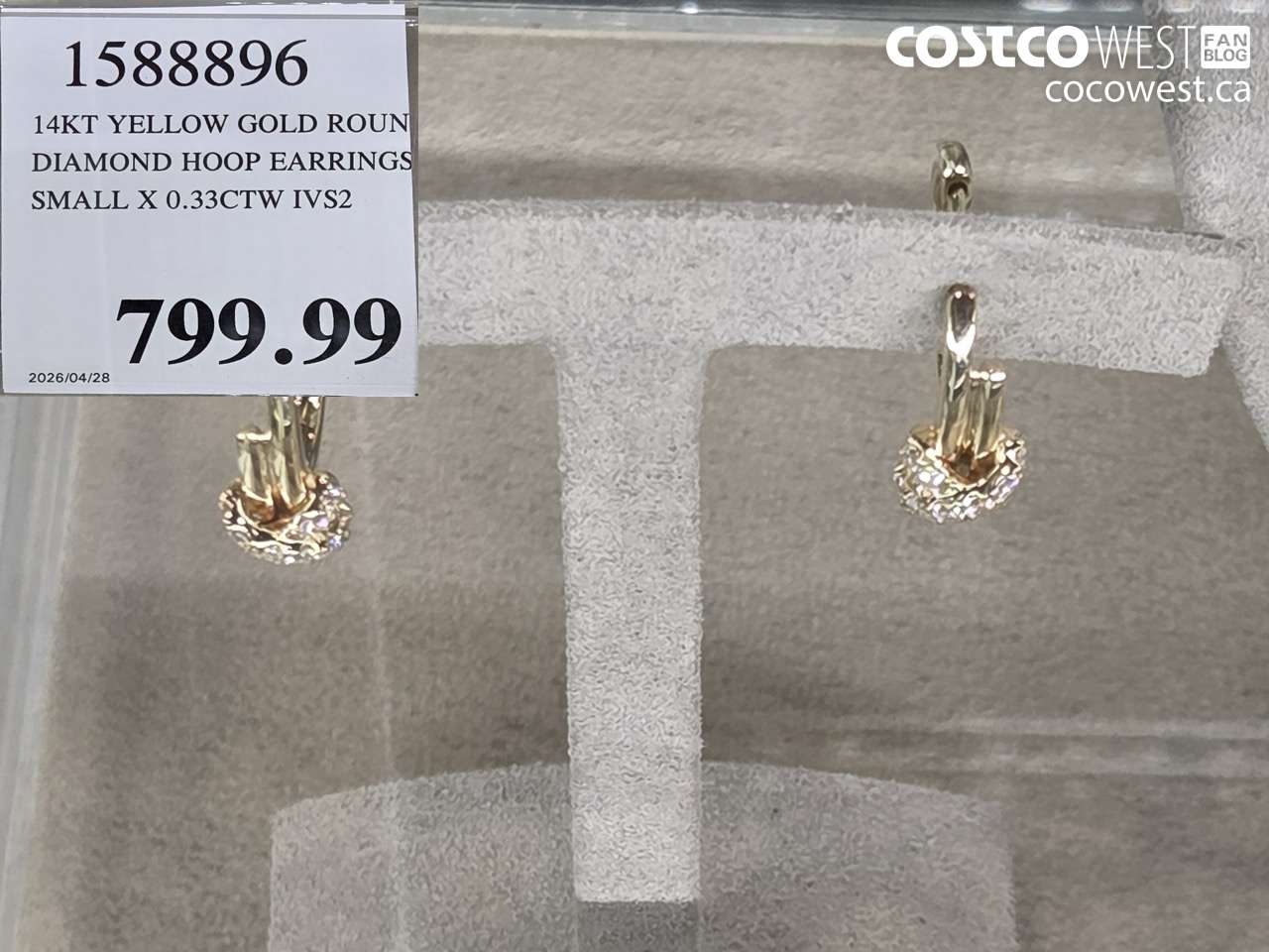 1588896 14KT YELLOW GOLD ROUND DIAMOND HOOP EARRINGS SMALL X 0.33CTW IVS2 $799.99