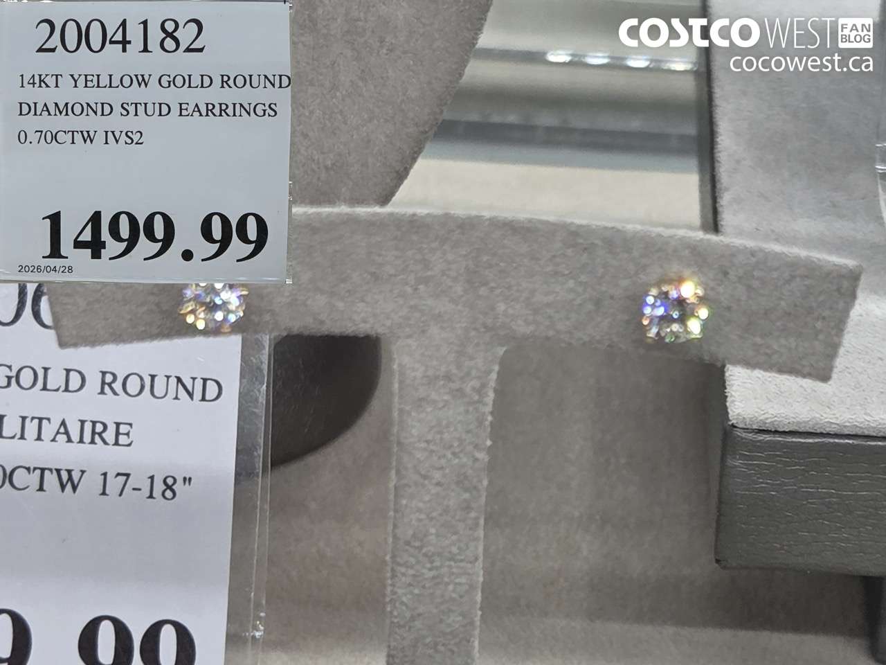 2004182 14KT YELLOW GOLD ROUND DIAMOND STUD EARRINGS 0.70CTW IVS2 $1499.99