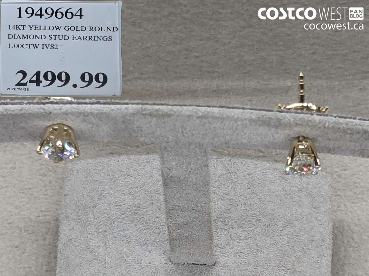 1949604 14KT YELLOW GOLD ROUND DIAMOND STUD EARRINGS 1.00CTW IVS2 $2499.99