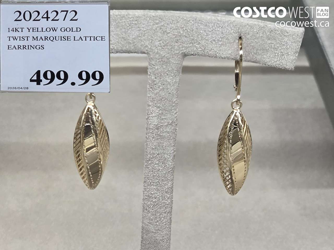20242172 14KT YELLOW GOLD TWIST MARQUISE LATTICE EARRINGS $499.99