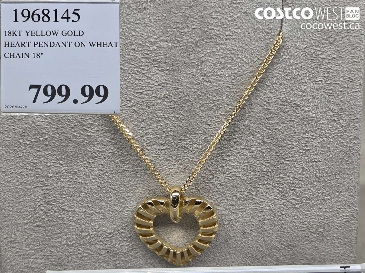 196815 18KT YELLOW GOLD HEART PENDANT ON WHITE CHAIN 18