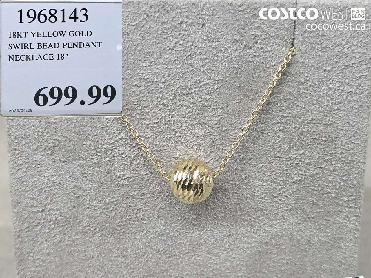 1968143 18KT YELLOW GOLD SWIRL BEAD PENDANT NECKLACE 18