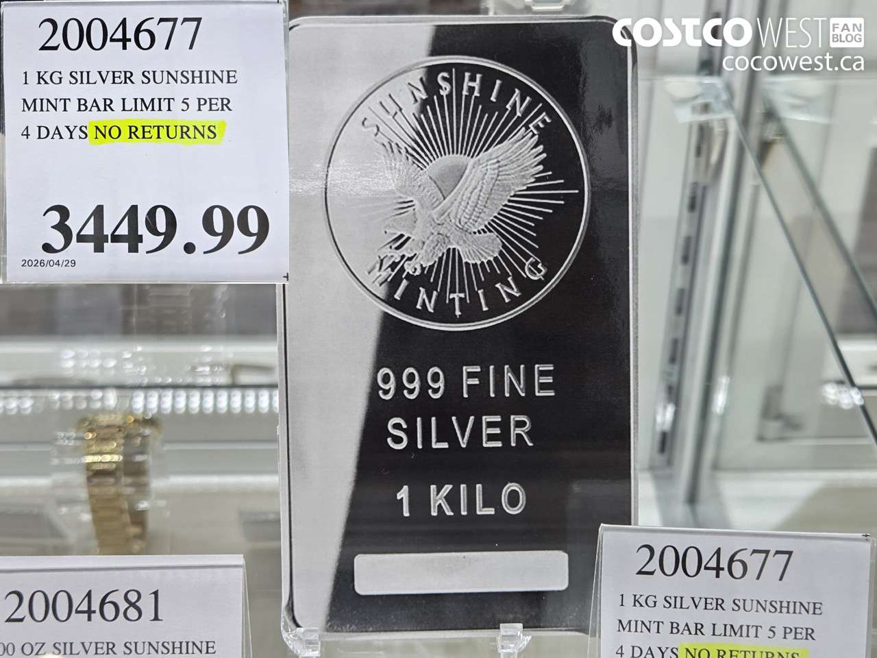 2004677 1 KG SILVER SUNSHINE MINT BAR LIMIT 5 PER 4 DAYS NO RETURNS $3449.99