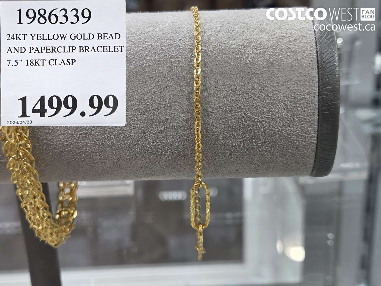 1986339 24KT YELLOW GOLD BEAD AND PAPERCLIP BRACELET 7.5