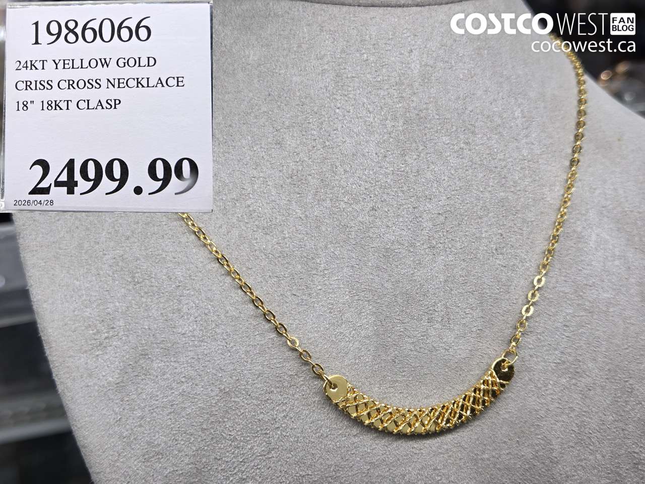 1986066 24KT YELLOW GOLD CRISS CROSS NECKLACE 18