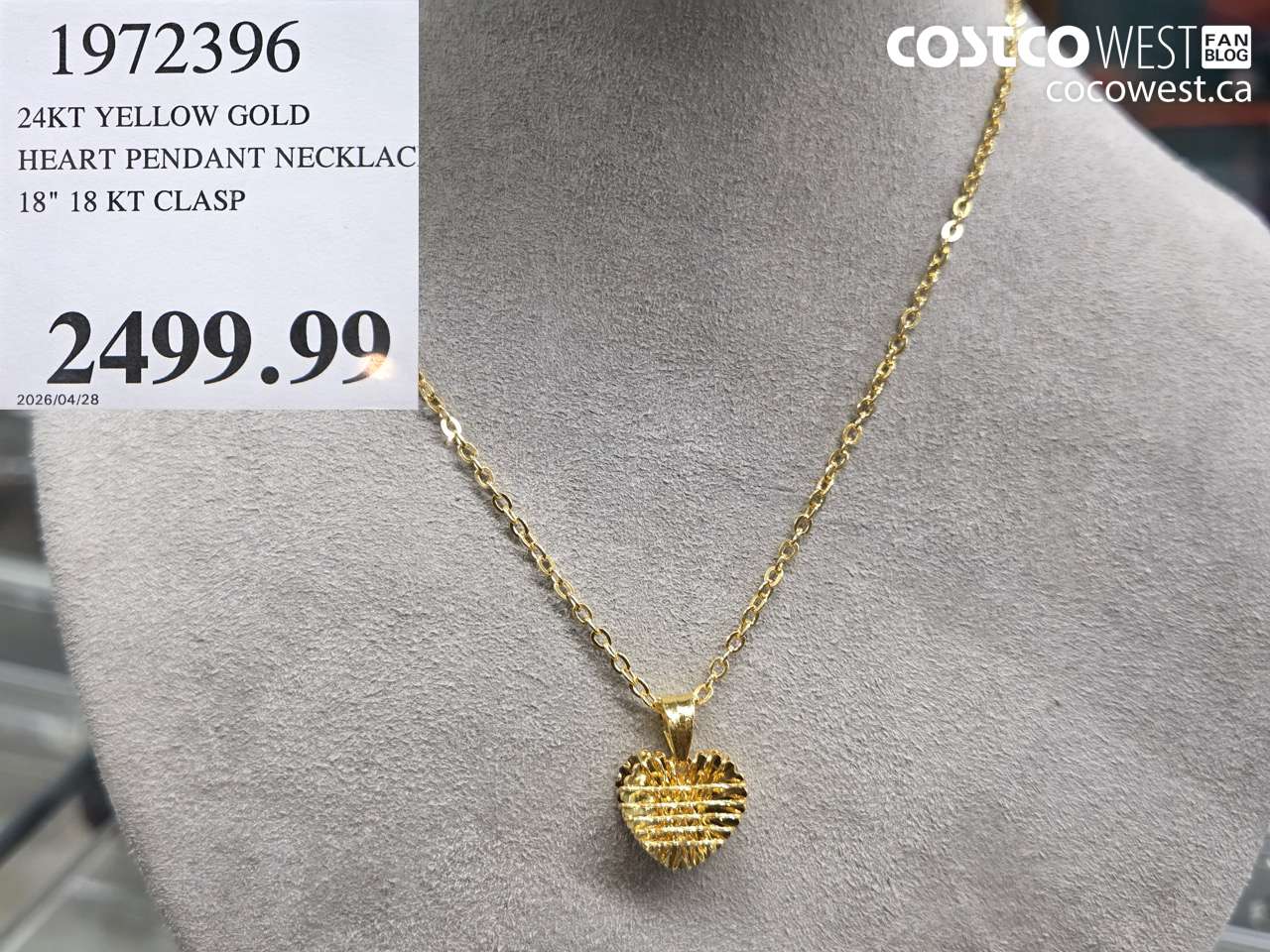 1972396 24KT YELLOW GOLD HEART PENDANT NECKLACE 18