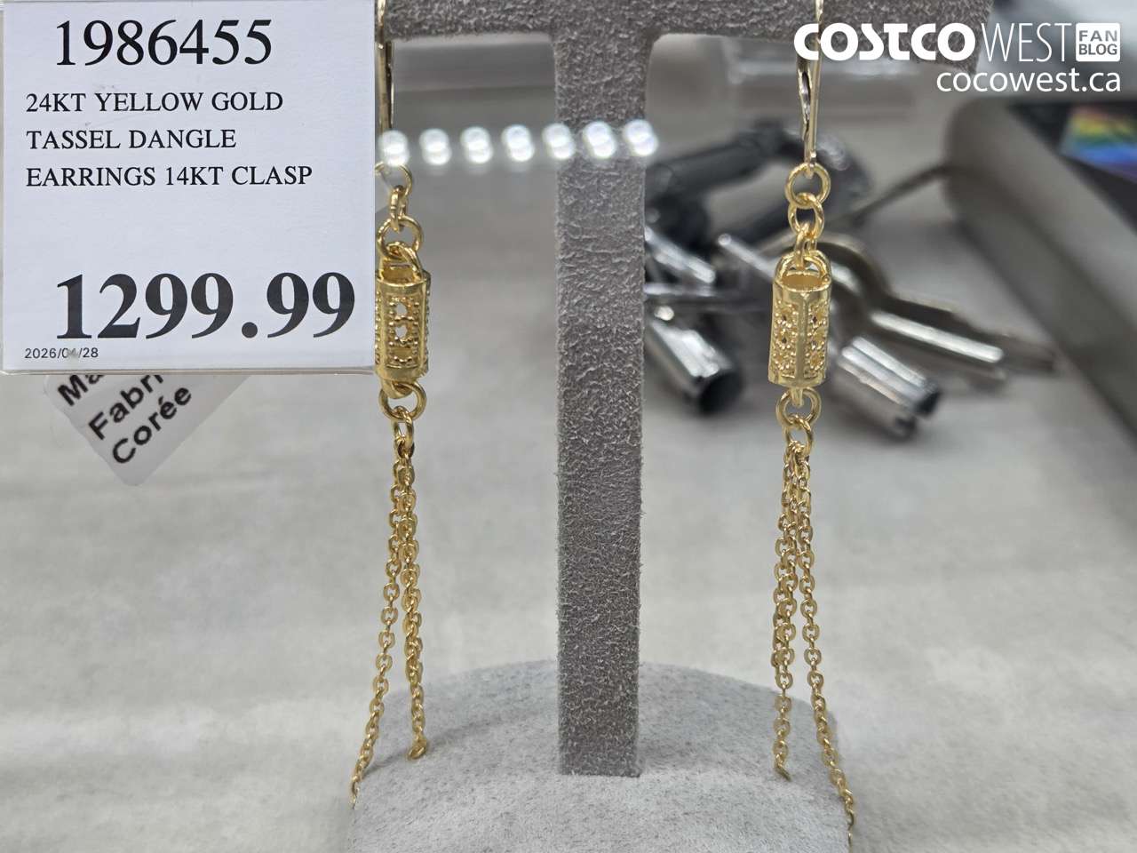 1986455 24KT YELLOW GOLD TASSEL DANGLE EARRINGS 14KT GOLD CLASP $1299.99
