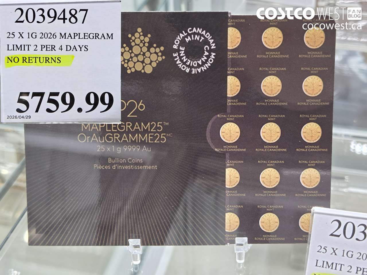 2039487 25 X 1G 2026 MAPLEGRAM LIMIT OF 2 PER 4 DAYS NO RETURNS $5759.99