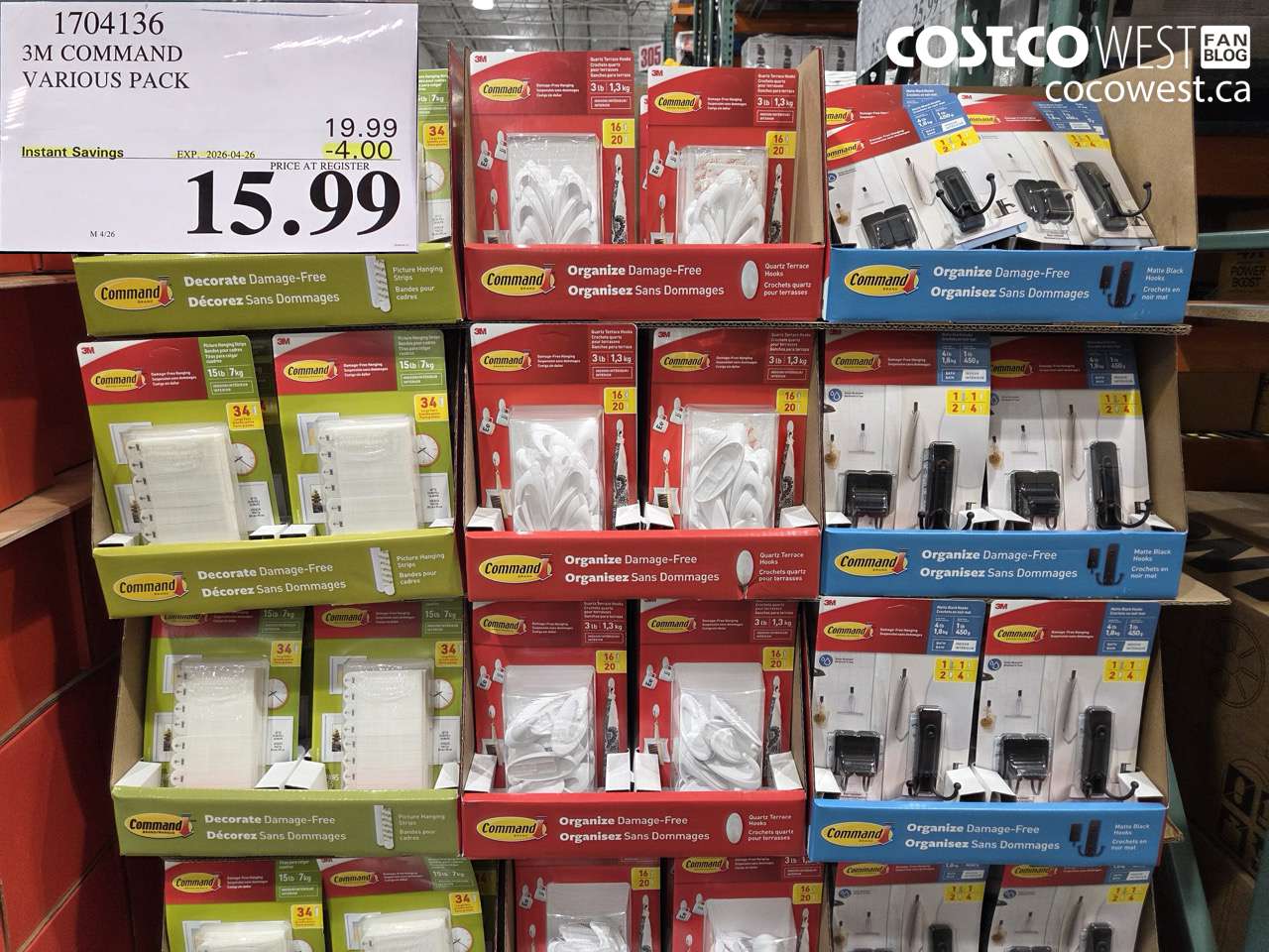 1704136 3M COMMAND VARIOUS PACK ($4.00 INSTANT SAVINGS EXPIRES ON 2026-04-26) $15.99