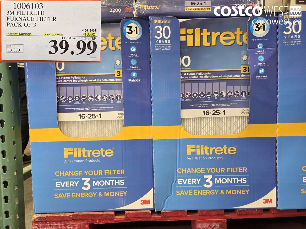 1006103 3M FILTRETE FURNACE FILTER PACK OF 3 ($10.00 INSTANT SAVINGS EXPIRES ON 2026-04-26) $39.99