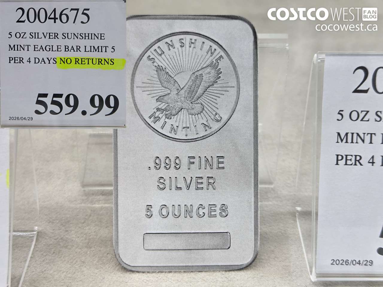 2004675 5 OZ SILVER SUNSHINE MINT EAGLE BAR LIMIT 5 4 DAYS NO RETURNS $559.99