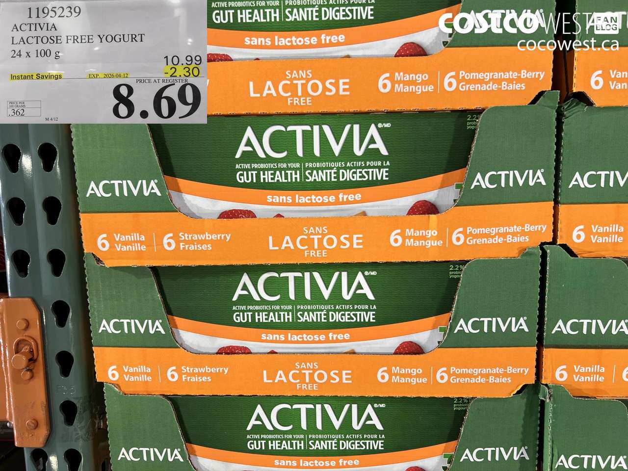 1195239 ACTIVIA LACTOSE FREE YOGURT 24 X 100 G ($2.30 INSTANT SAVINGS EXPIRES ON 2026-04-12) $8.69