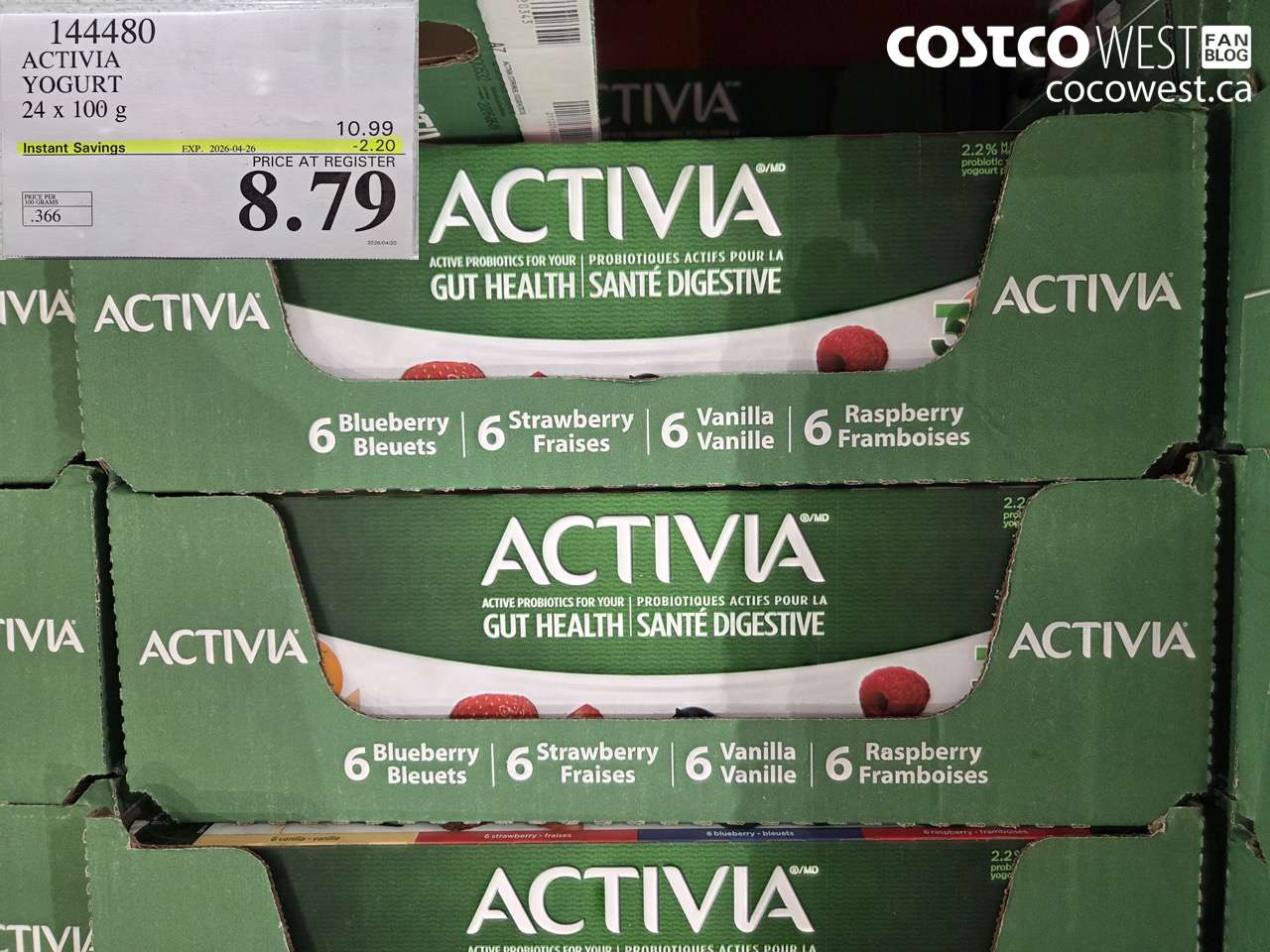 144480 ACTIVIA YOGURT 24 X 100 G ($2.20 INSTANT SAVINGS EXPIRES ON 2026-04-26) $8.79