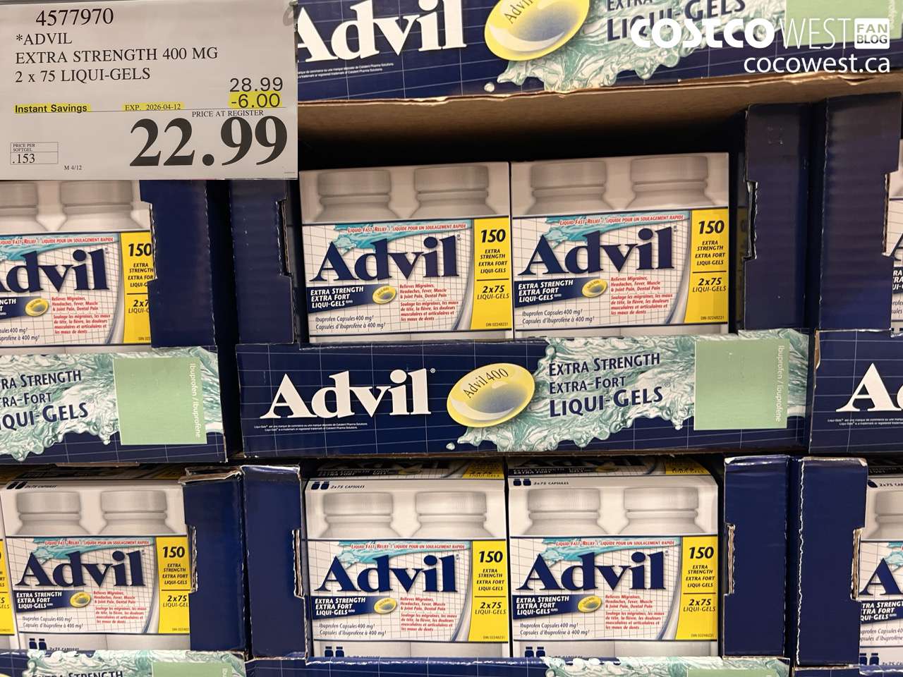 4577970 ADVIL EXTRA STRENGTH 400 MG 2 X LIQUI-GELS ($6.00 INSTANT SAVINGS EXPIRES ON 2026-04-12) $22.99