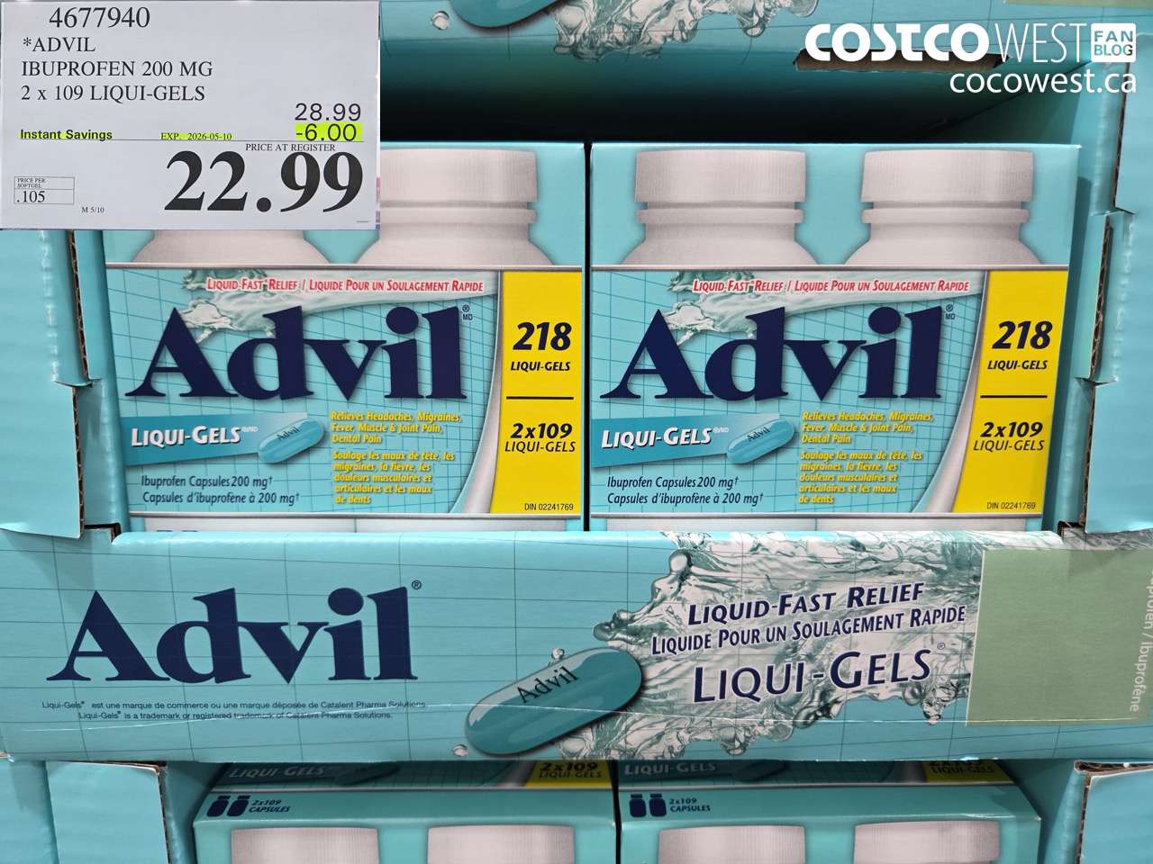 4677940 ADVIL IBUPROFEN 200 MG 2 X 109 LIQUI-GELS ($6.00 INSTANT SAVINGS EXPIRES ON 2026-05-10) $22.99