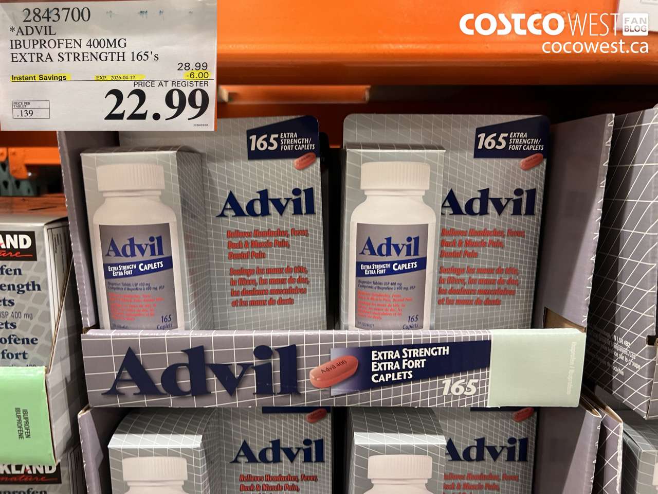2843700 ADVIL IBUPROFEN 400MG EXTRA STRENGTH 165'S ($6.00 INSTANT SAVINGS EXPIRES ON 2026-04-12) $22.99