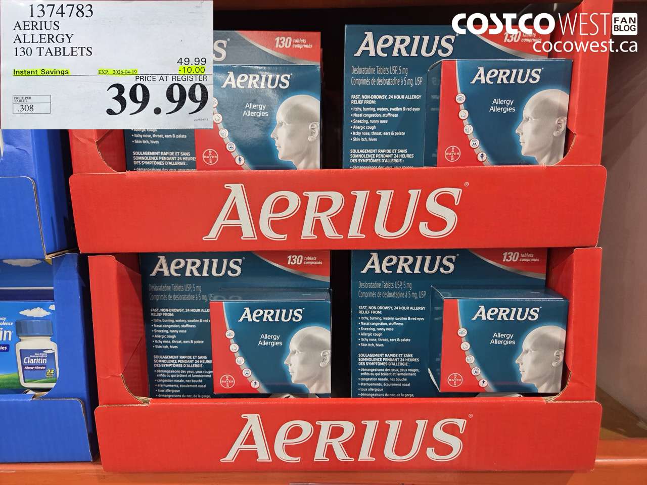 1374783 AERIUS ALLERGY 130 TABLETS ($10.00 INSTANT SAVINGS EXPIRES ON 2026-04-19) $39.99