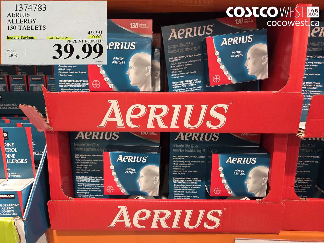 1374783 AERIUS ALLERGY 130 TABLETS ($10.00 INSTANT SAVINGS EXPIRES ON 2026-04-19) $39.99